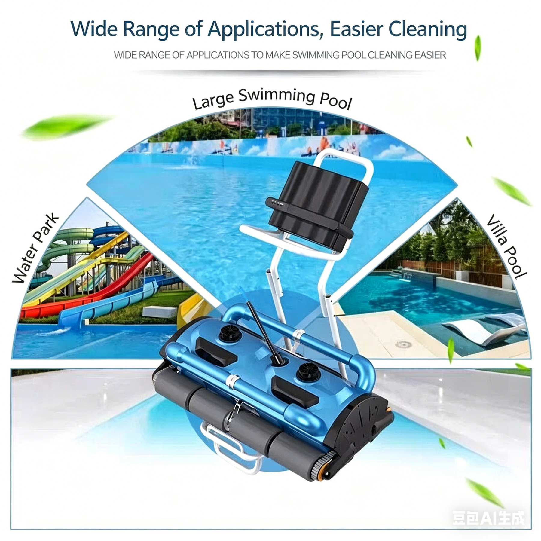Robotic Pool Cleaner 200D with 40m Floating Cable, Remote Control, Trolly Cart