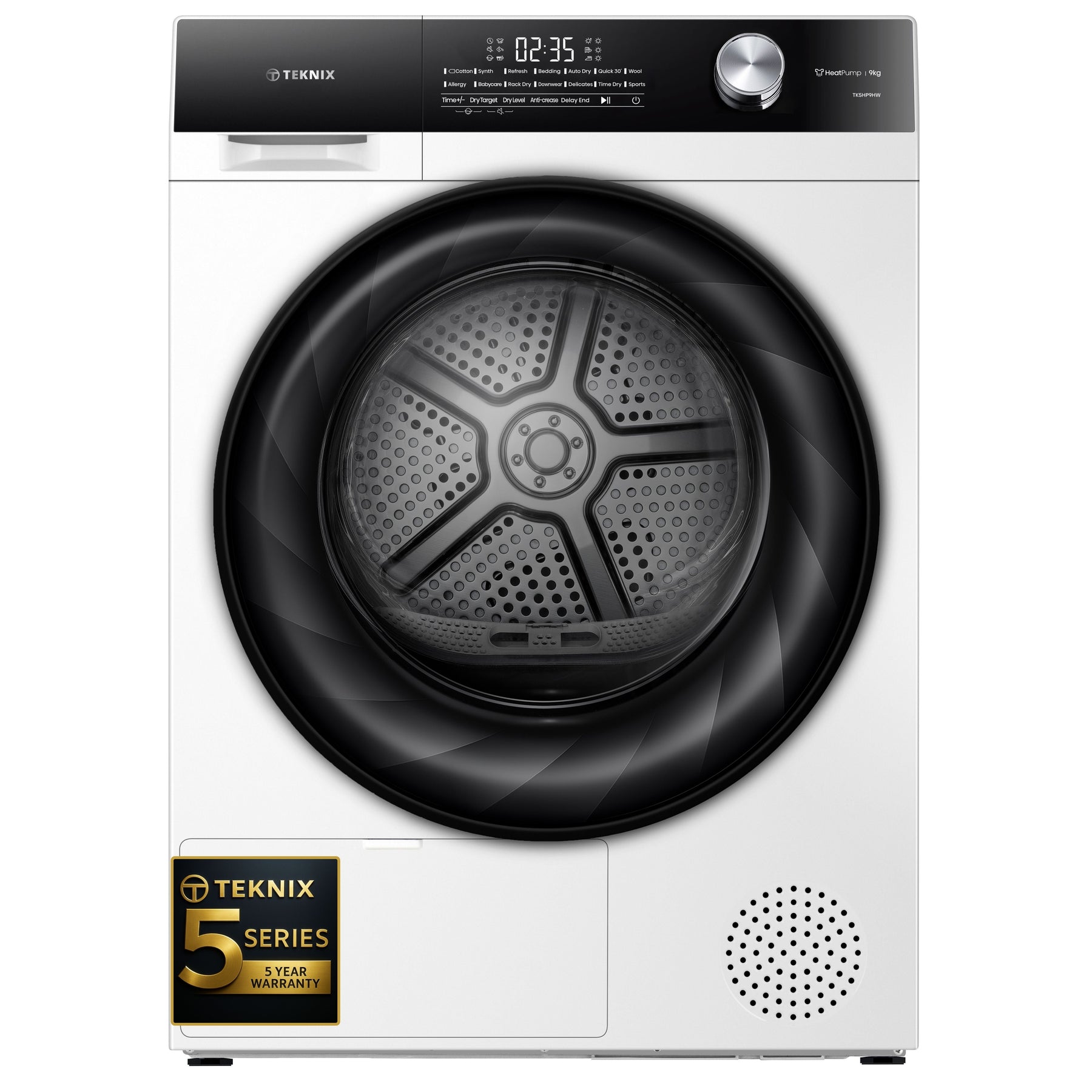 Teknix TK5HP9HW - White 9KG Heat Pump Tumble Dryer - E Energy Rating