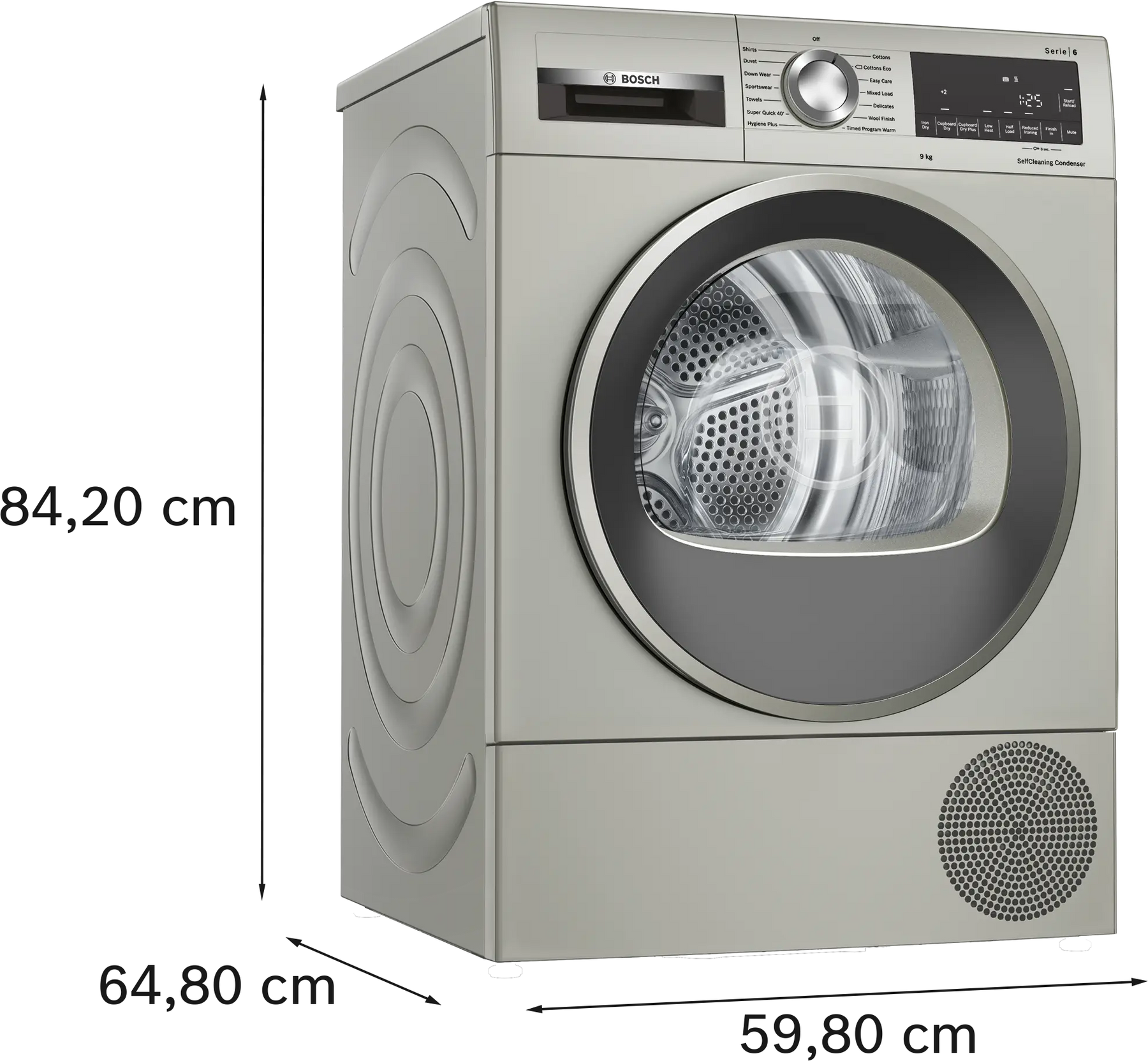 Bosch Series 6 WQG245S9GB - Silver 9KG Heat Pump Condenser Dryer, - A++ energy