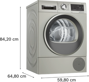 Bosch Series 6 WQG245S9GB - Silver 9KG Heat Pump Condenser Dryer, - A++ energy