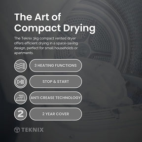 Teknix TKV3W - White 3KG Tumble Dryer - Vented - C Energy Rated