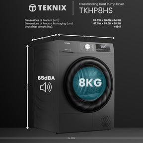 Teknix TKHP8HS - Titanium 8KG Heat Pump Tumble Dryer - E Energy