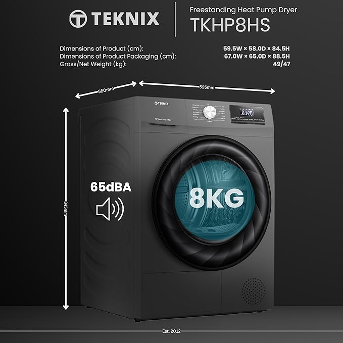 Teknix TKHP8HS - Titanium 8KG Heat Pump Tumble Dryer - E Energy