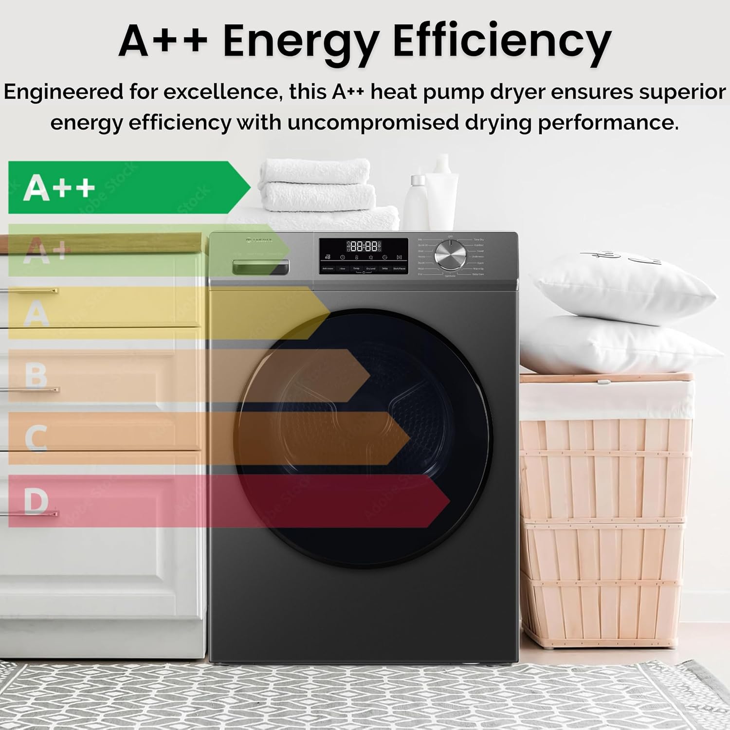 Teknix TK3HP10XS - Silver 10KG Heat Pump Tumble Dryer - E Energy Rating