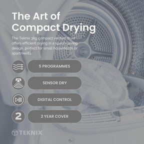 Teknix TK2V3W - White 3KG  Small Compact Vented  Tumble Dryer - C Energy Rating