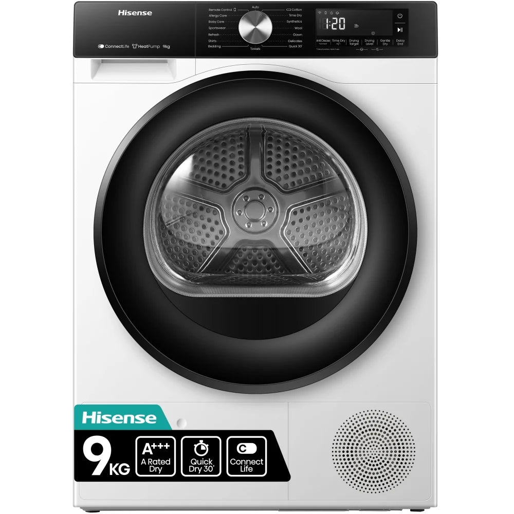 Hisense DH3S902BW3 - White 9KG Heat Pump Tumble Dryer - A+++ Energy