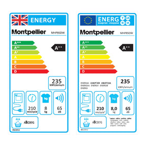 Montpellier MHP8SDW - White 8KG Heat Pump Tumble Dryer - Sensor Dry - A++ energy