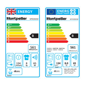 Montpellier MTDC8SDW - White 8KG Condenser Tumble Dryer - B energy