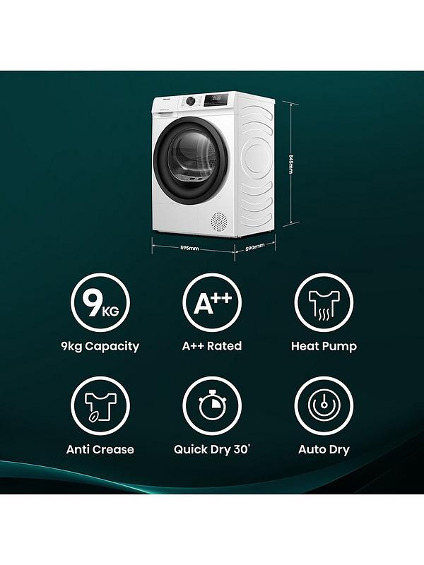 Hisense DH1Q902BW2 - White 9KG Heat Pump Tumble Dryer - D Energy