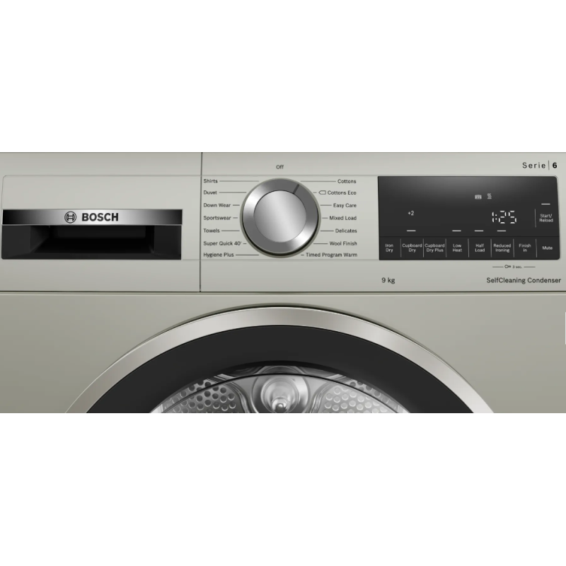 Bosch Series 6 WQG245S9GB - Silver 9KG Heat Pump Condenser Dryer, - A++ energy