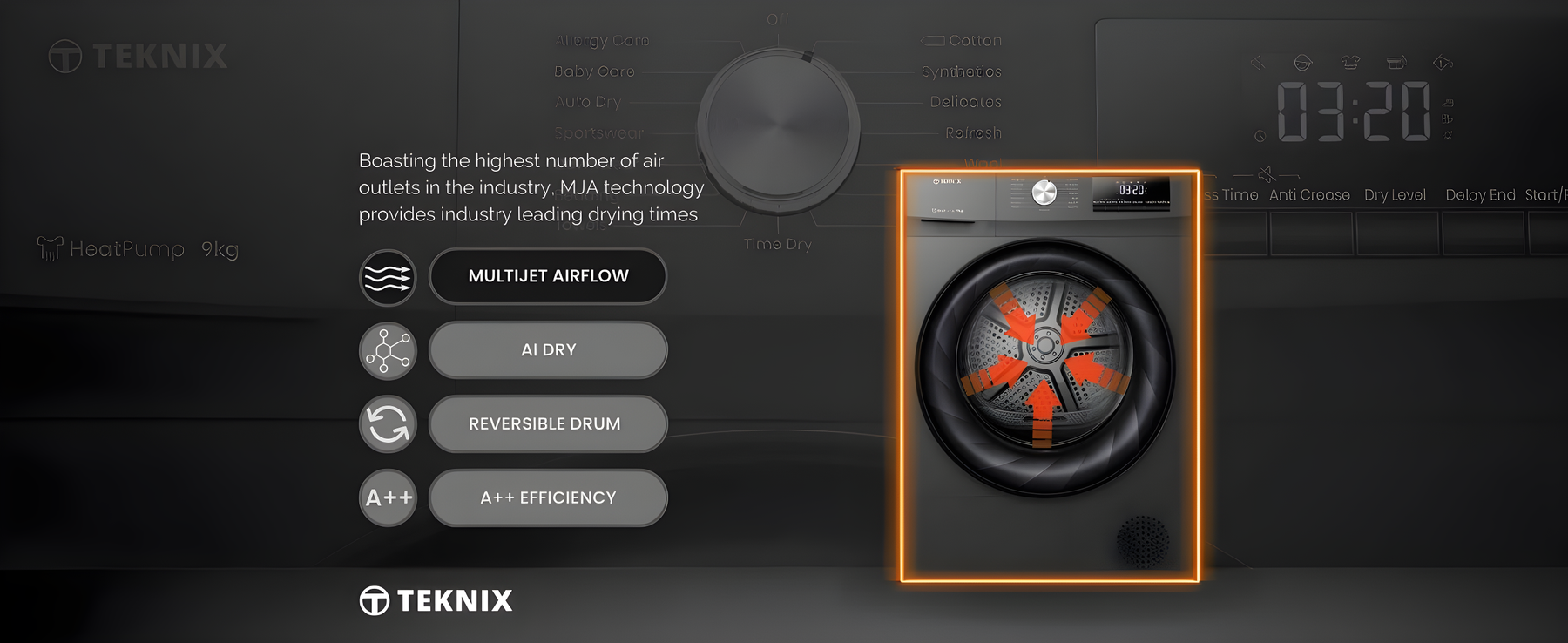 Teknix TK2HP9HS - Titanium 9KG Heat Pump Tumble Dryer - E Energy