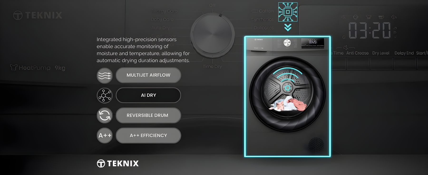 Teknix TK2HP9HS - Titanium 9KG Heat Pump Tumble Dryer - E Energy