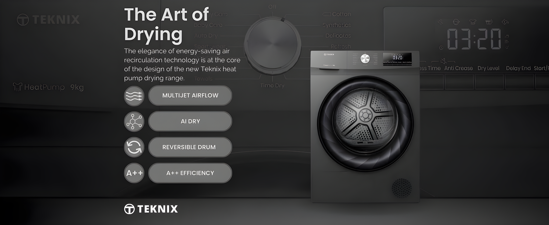Teknix TK2HP9HS - Titanium 9KG Heat Pump Tumble Dryer - E Energy